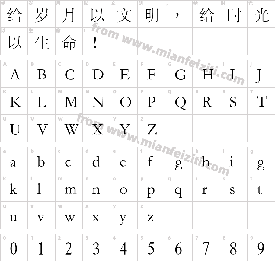 汉隆书体宋字体字体映射图