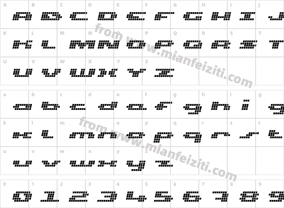 UP Tiny lcd four 8 italic字体字体映射图