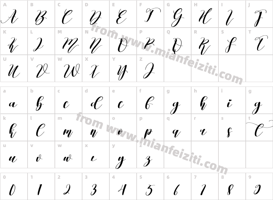 Calligraphy字体字体映射图