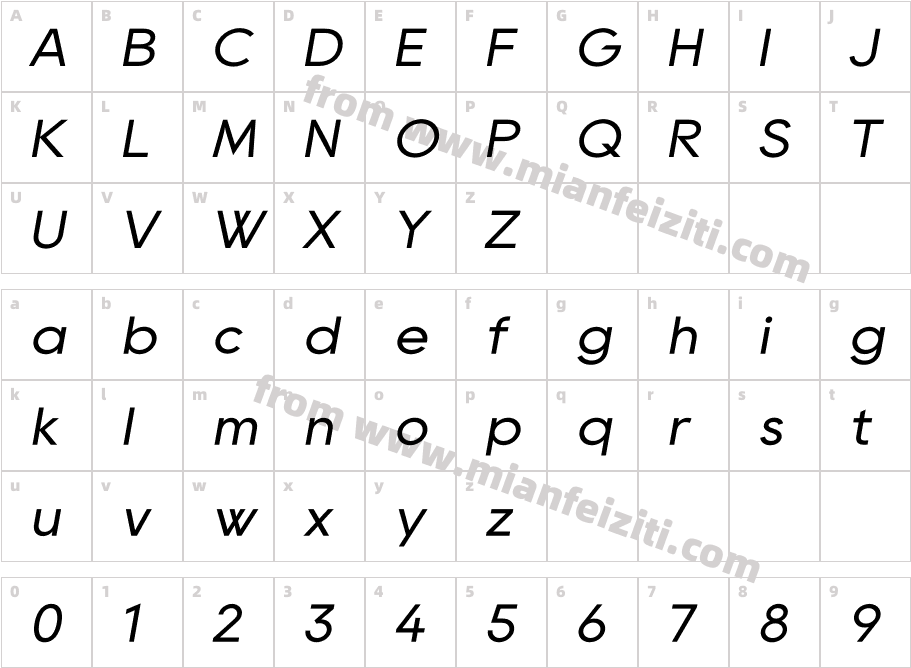 Rany-Italic字体字体映射图