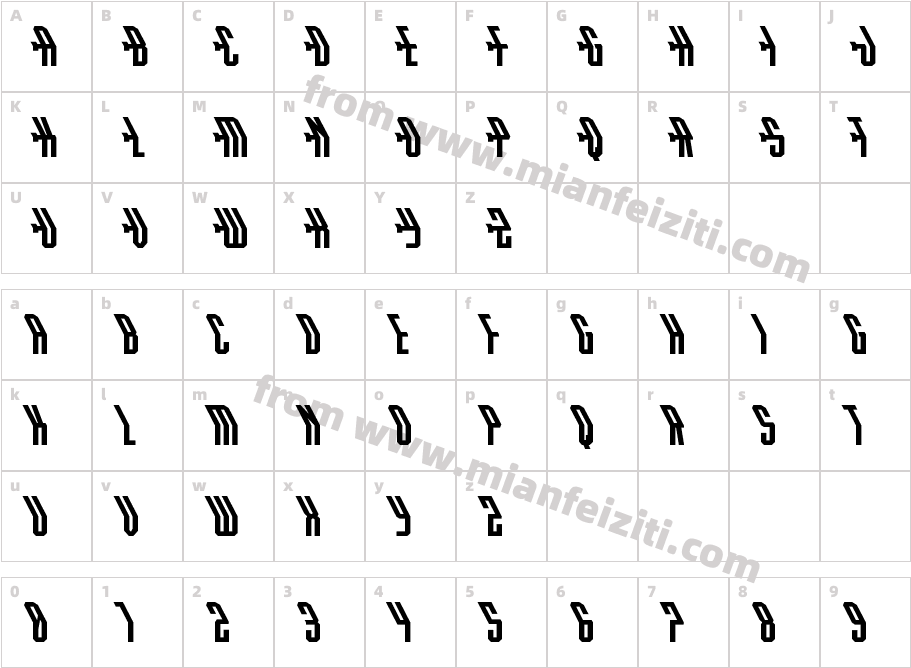 Crossbow Shaft Leftalic字体字体映射图