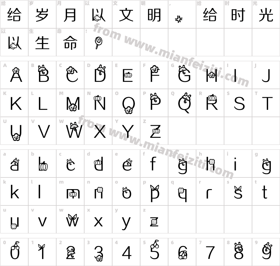西瓜2013的小尾巴字体字体映射图