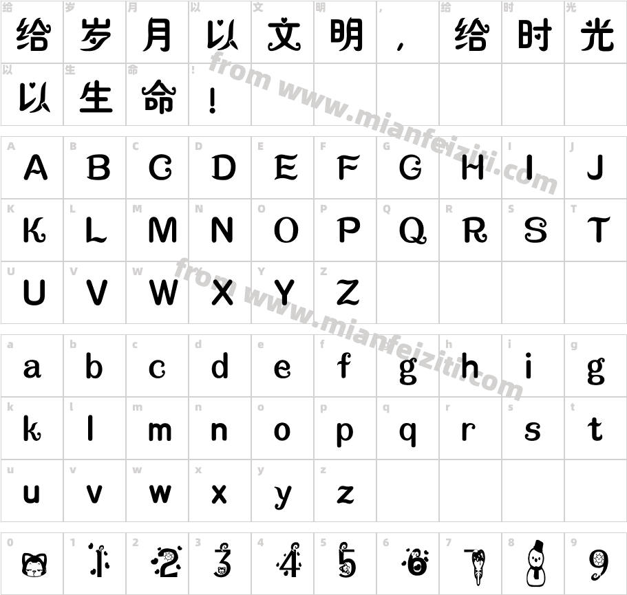 阿狸中文字体字体映射图