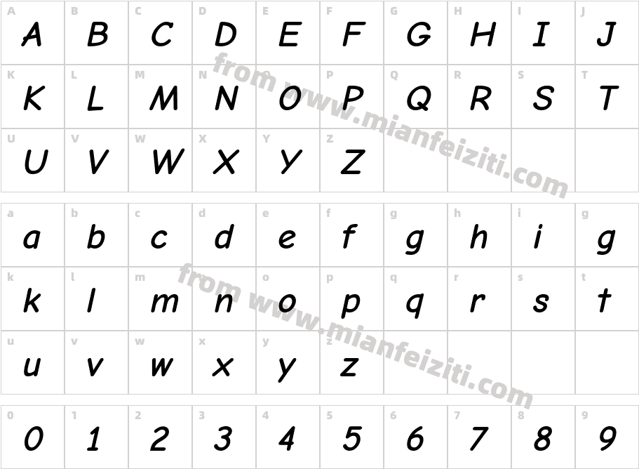 ComicNeue-BoldItalic字体字体映射图