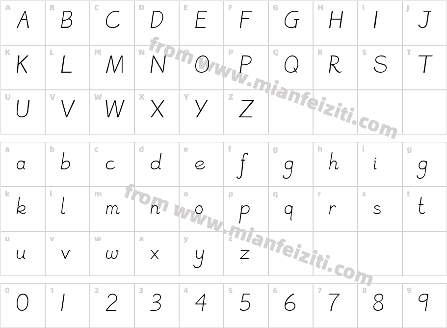 Homework font-Light字体字体映射图