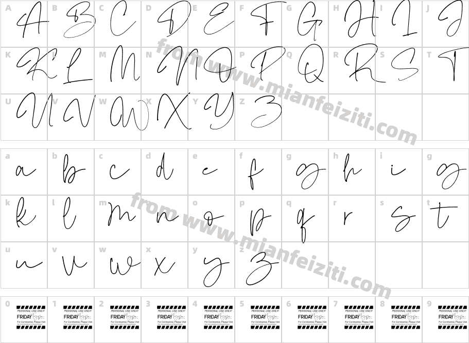 Otegan Signature Script字体字体映射图