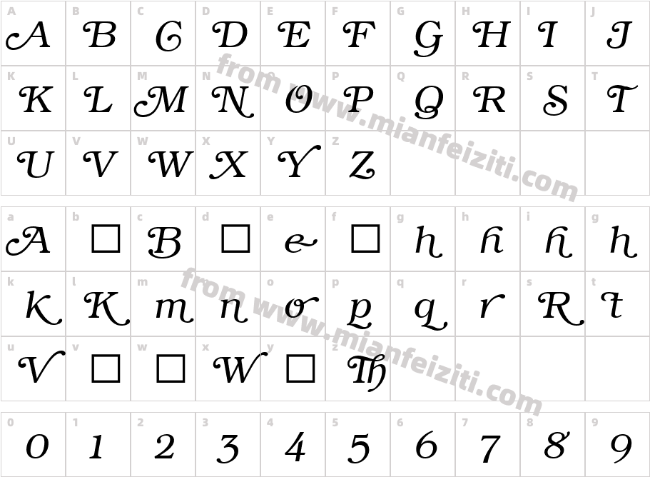 BookmanSwashITC-LightItalic字体字体映射图