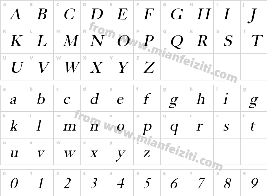 Bliss Italic字体字体映射图