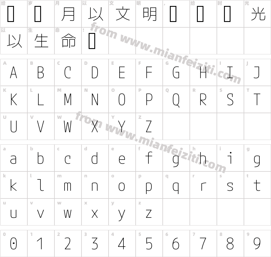 M PLUS 1 Code ExtraLight字体字体映射图