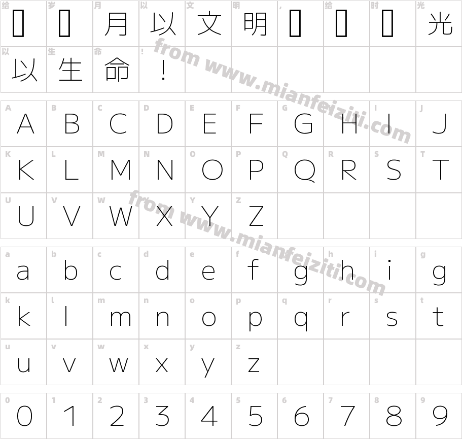 M PLUS 1 ExtraLight字体字体映射图