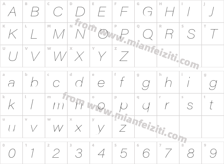 Acumin Variable Concept-Wide ThinItalic字体字体映射图