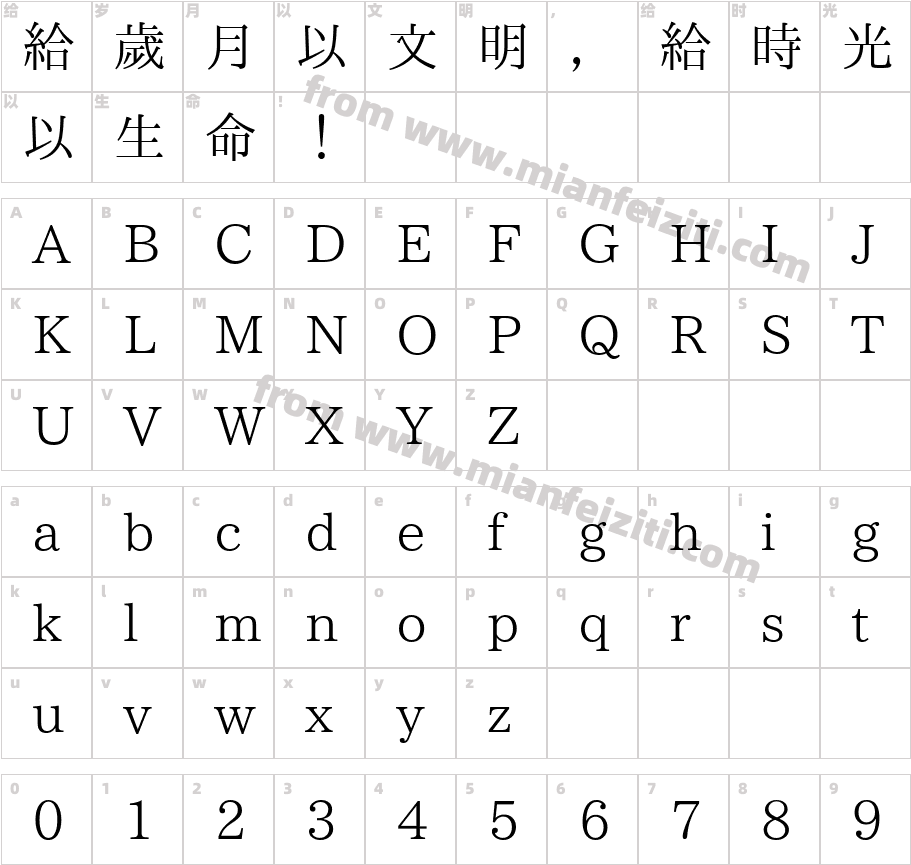 華英明朝 繁體字体字体映射图