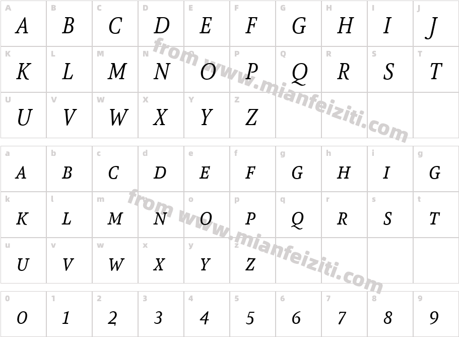 AtmaSerifLF-BookItalicMC字体字体映射图