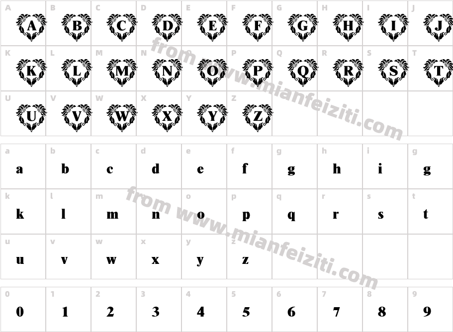 HeartWreath Becker字体字体映射图
