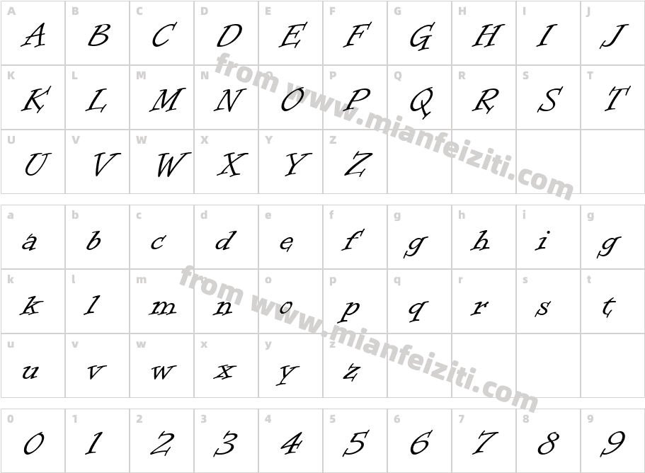 Informal Roman LET字体字体映射图