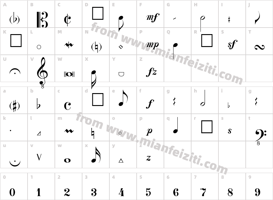 Violine字体字体映射图