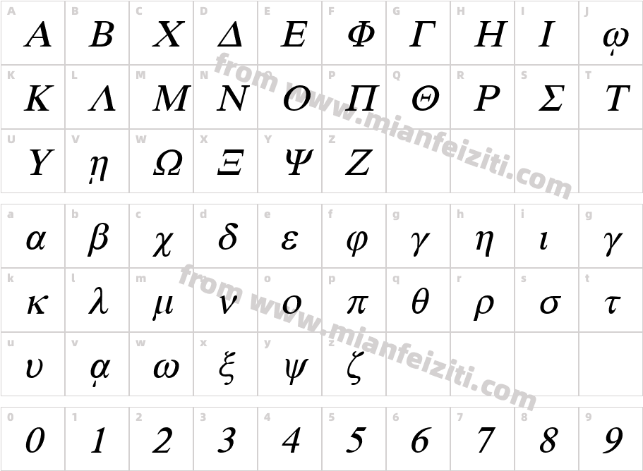standard-greek-italic字体字体映射图