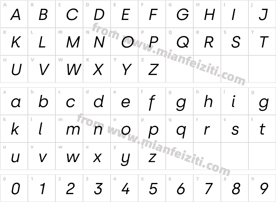 Silka Regular Italic字体字体映射图