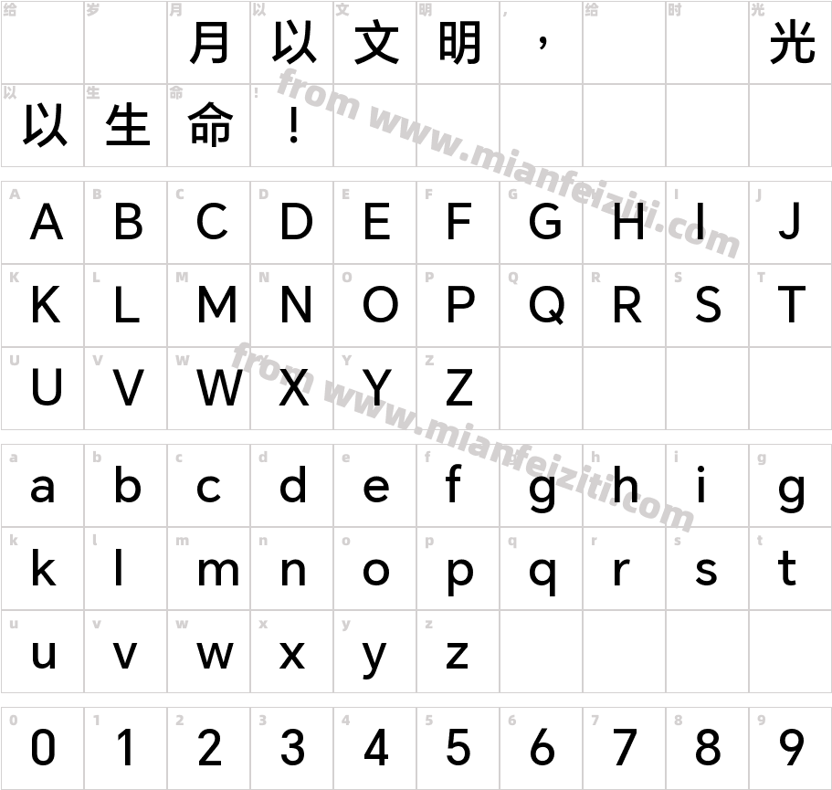 HONOR Sans TC Medium字体字体映射图