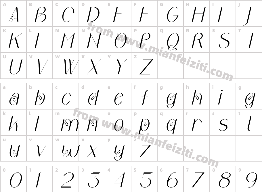 Qelista Italic字体字体映射图