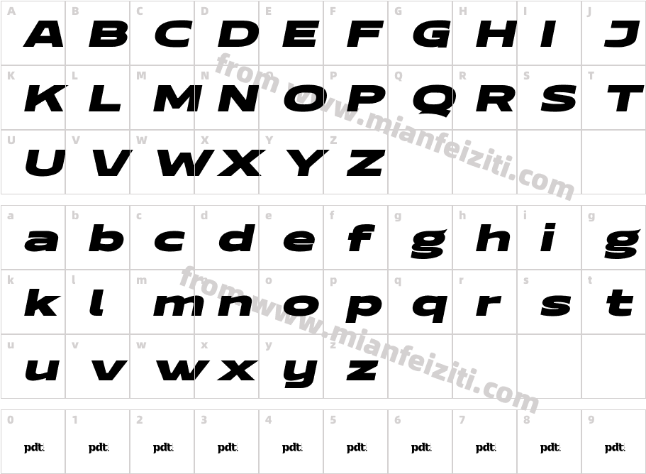 REDOB Regular Slant字体字体映射图