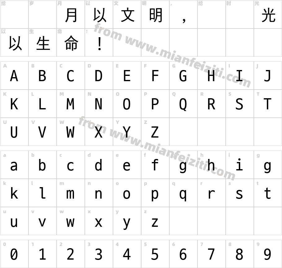 D2Coding ligature字体字体映射图
