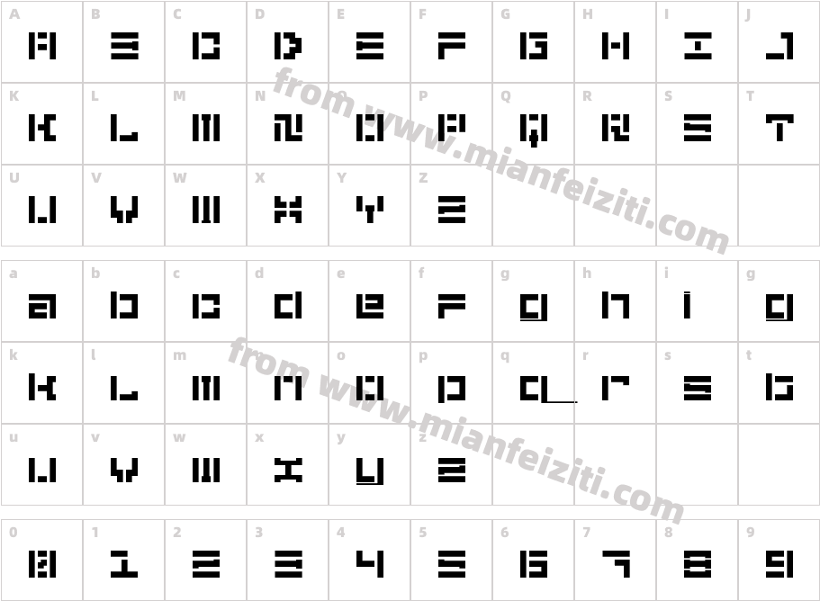 5Didgit Stencil字体字体映射图