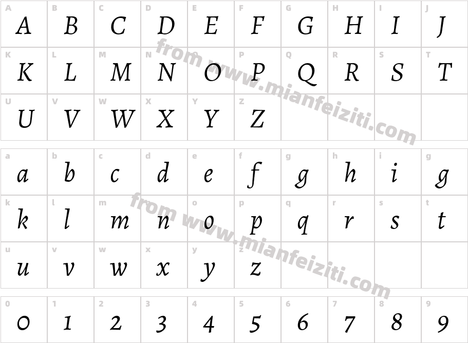 Alegreya-Italic字体字体映射图