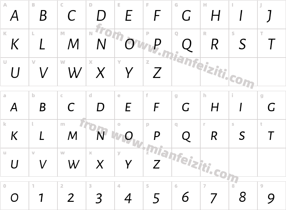 AlegreyaSansSC-Italic字体字体映射图
