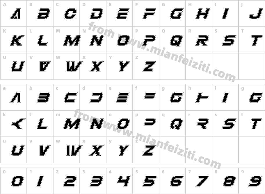 Eurofighter Academy Italic字体字体映射图