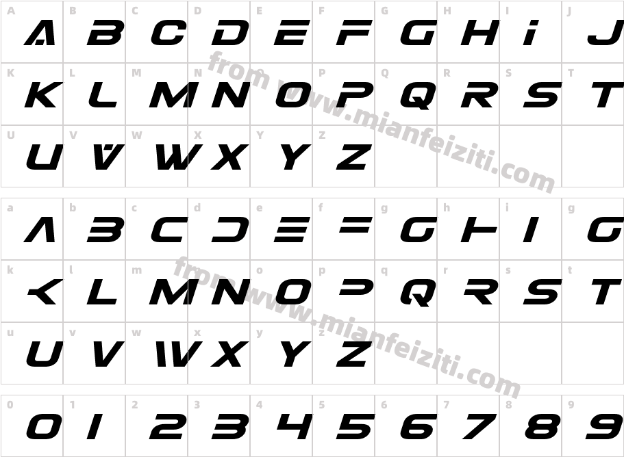 Eurofighter Expanded Italic字体字体映射图