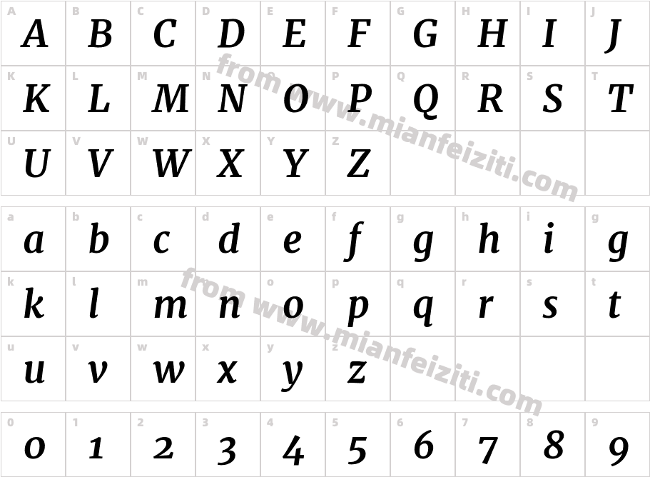 Merriweather-BoldItalic字体字体映射图