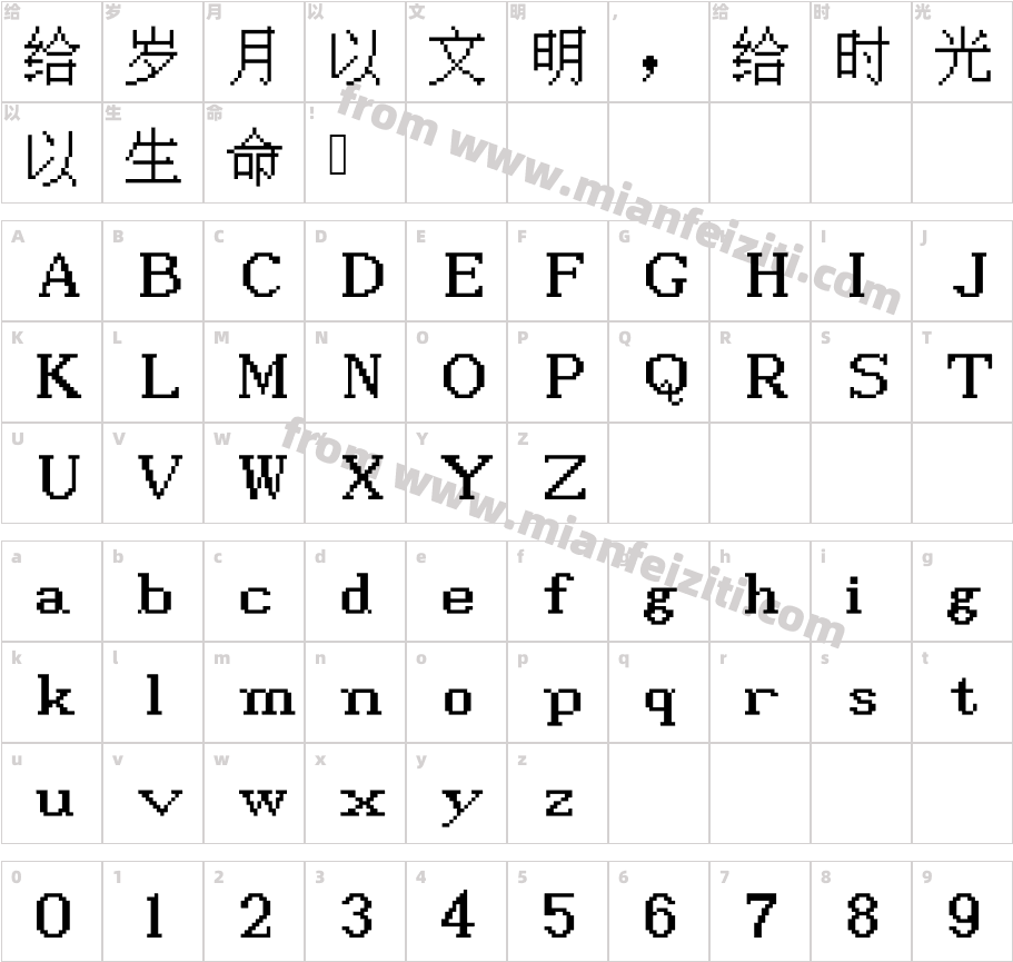 IPix中文像素字体字体字体映射图