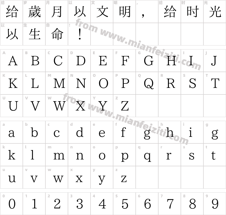 I.明体异体（ I. Ming Var）字体字体映射图