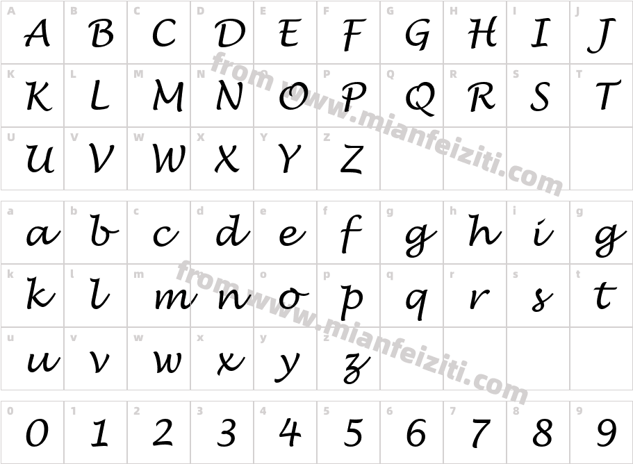 Lucida Handwriting Italic字体字体映射图