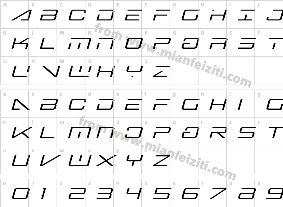 Banshee Pilot Expanded Italic字体字体映射图