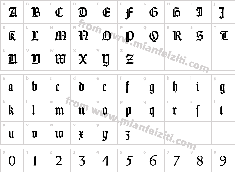 Gothic字体字体映射图
