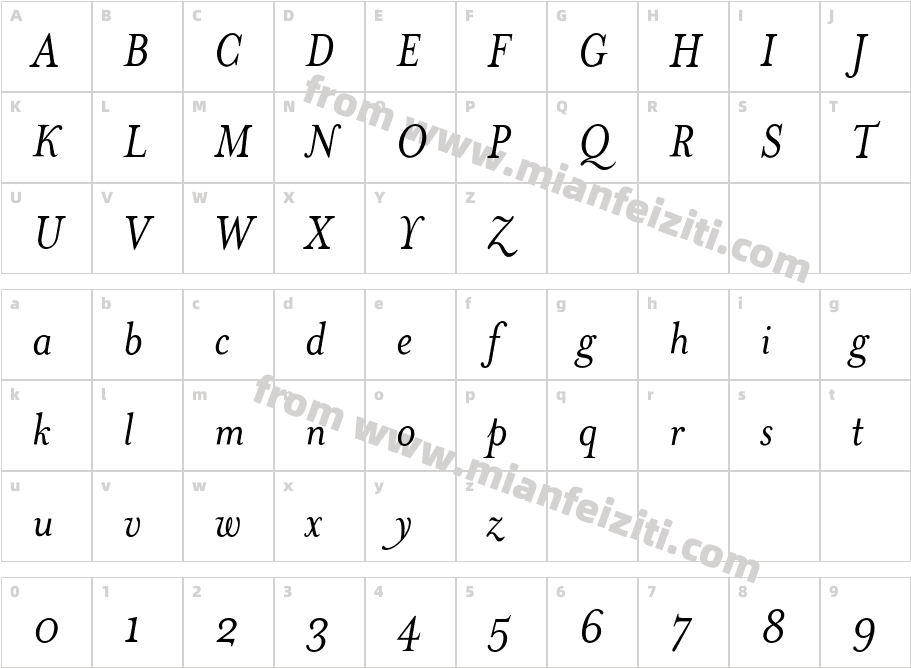 MrsEavesSmartLig-Italic字体字体映射图