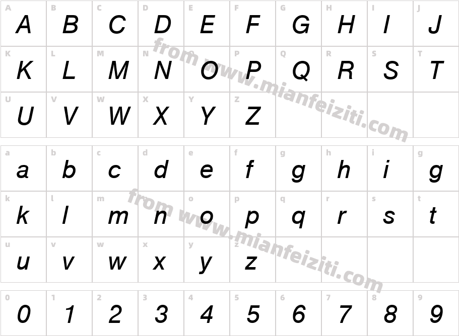 NimbusSanT Italic字体字体映射图