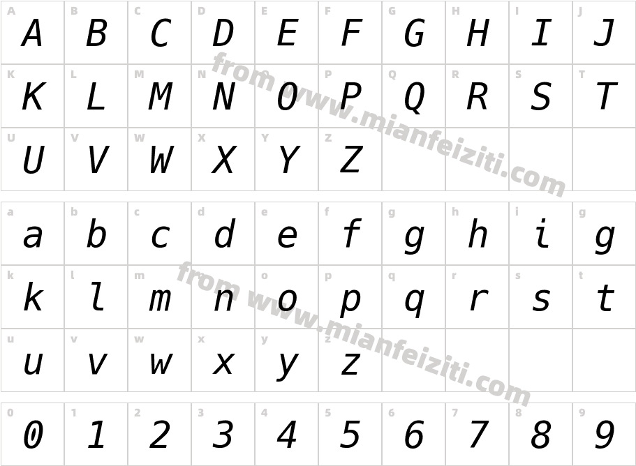 Hack-Italic字体字体映射图