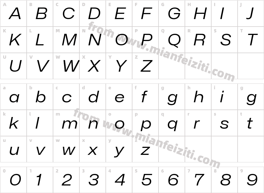 Mona-Sans Regular Wide Italic字体字体映射图