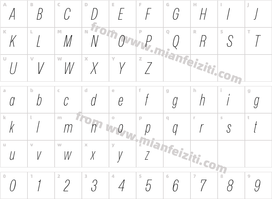 Mona-Sans UltraLight Narrow Italic字体字体映射图