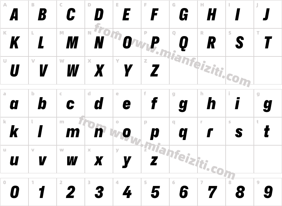 Hubot-Sans Black Narrow Italic字体字体映射图