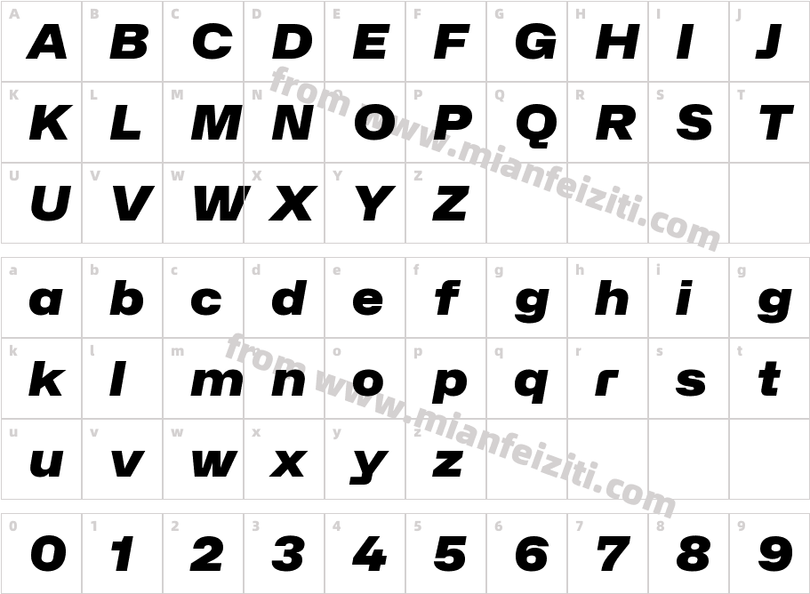 Hubot-Sans Black Wide Italic字体字体映射图