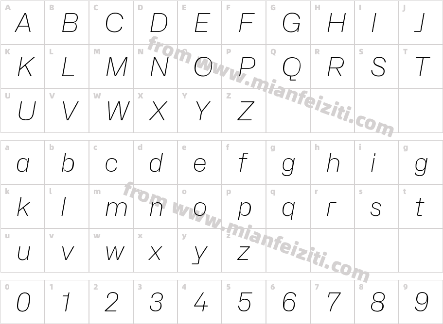 Hubot-Sans ExtraLight Italic字体字体映射图