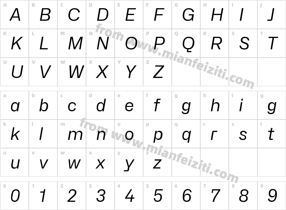 Hubot-Sans Regular Italic字体字体映射图