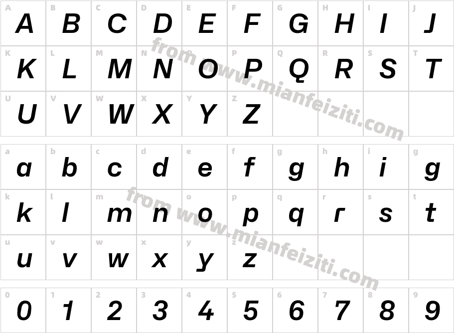 Hubot-Sans SemiBold Italic字体字体映射图