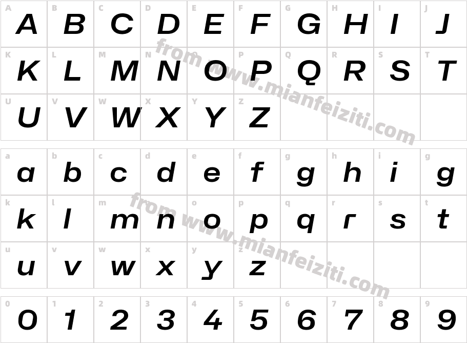 Hubot-Sans SemiBold Wide Italic字体字体映射图