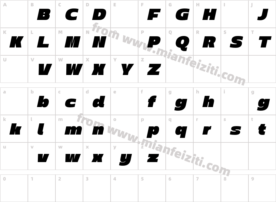 Yingyai DEMO Black Italic字体字体映射图