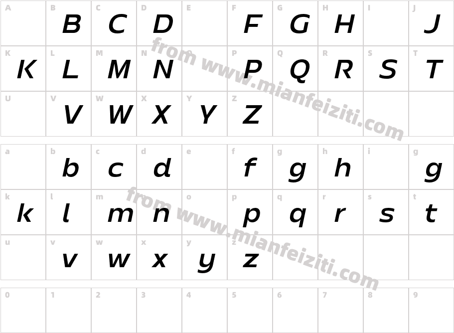 Yingyai DEMO Italic字体字体映射图